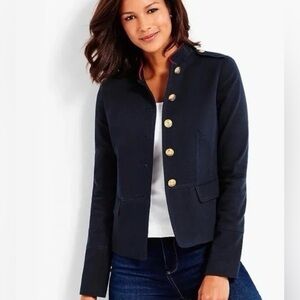 NEW NWT TALBOTS Classic Modest Navy Blue Compact Military Twill Cotton Jacket 14